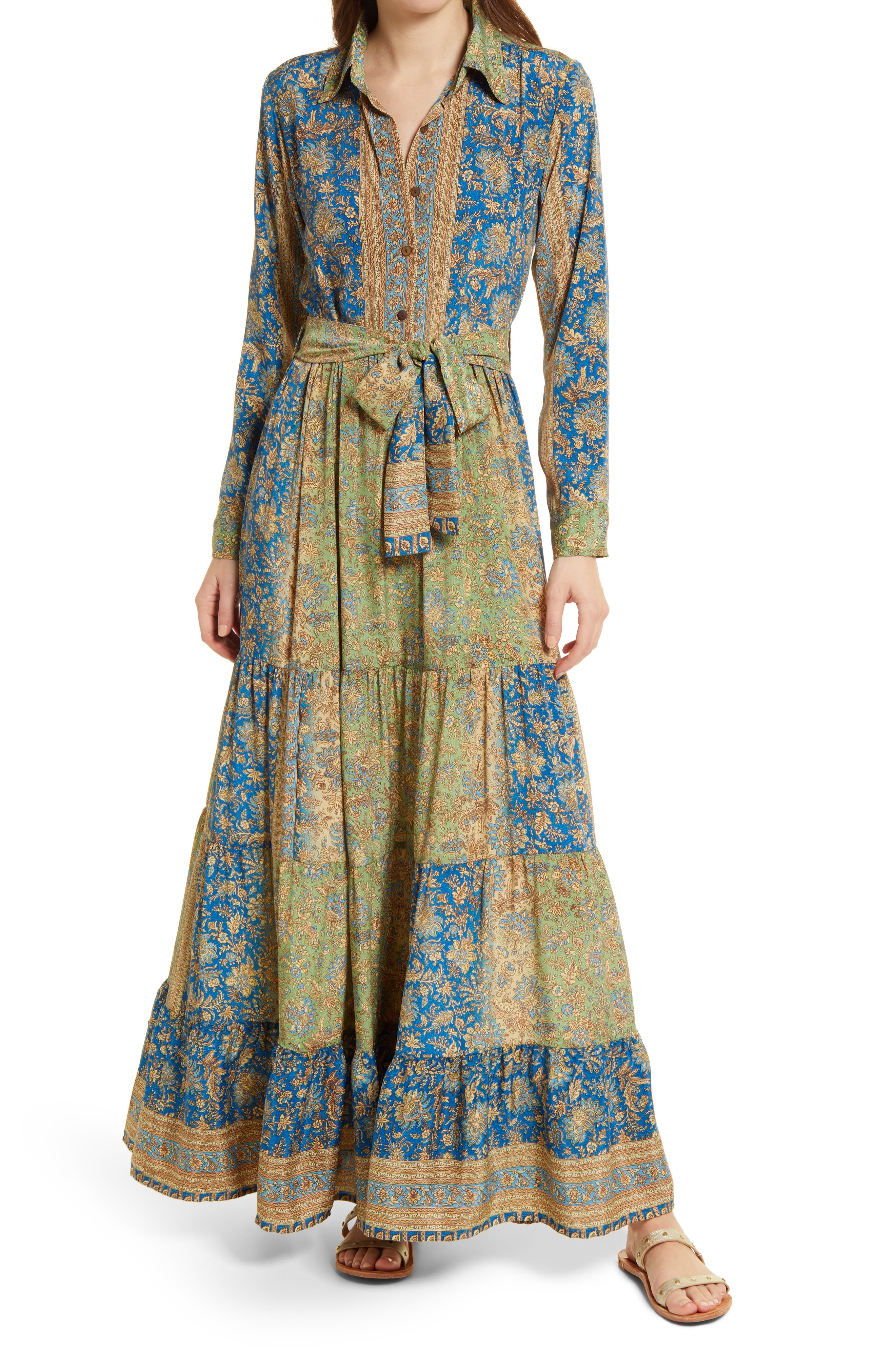Tahari Scoopneck Short Sleeve Belted Paisely Dress Blue/Green, Size 6 Tahari Scoopneck Short Sleeve Belted Paisely Dress Blue/Green, Size 6